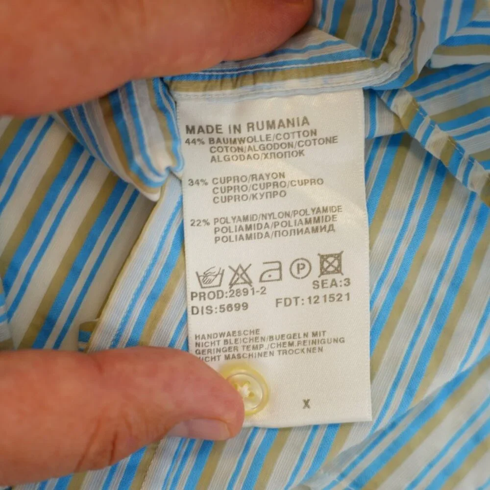 Hugo Boss Slim Fit Blue Tan‎ White Striped XL Collared Dress Shirt Long Sleeve - Picture 10 of 10